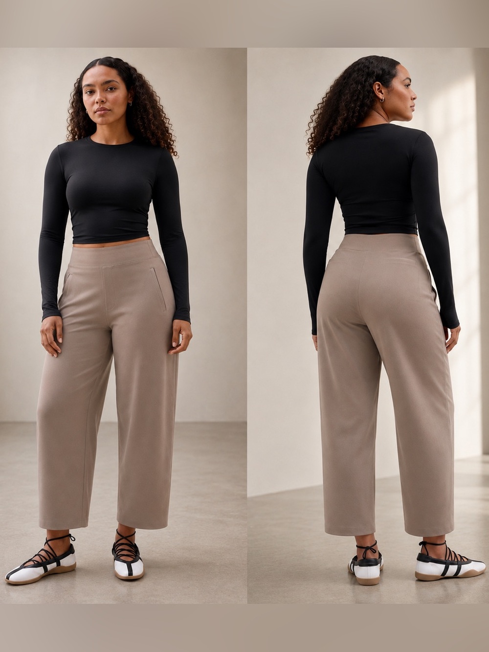 Athleta Endless High Rise Barrel Pants Size 14 Taupe PrimaStretch Travel